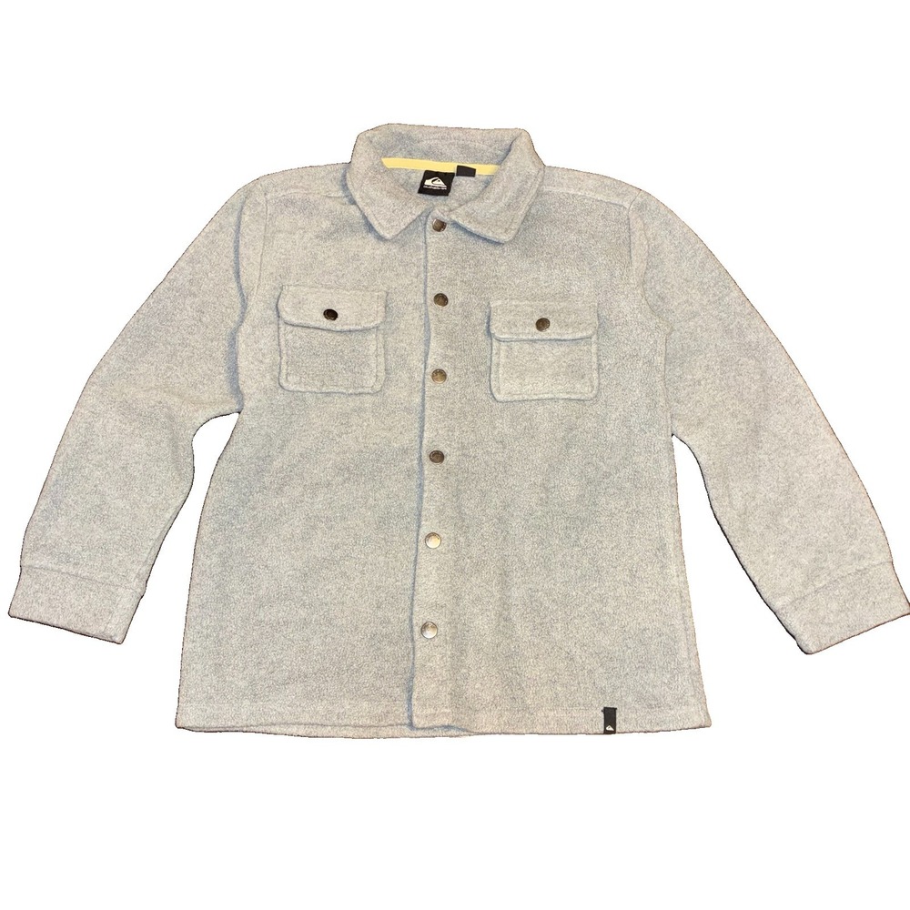 Quiksilver Youth Boys Fleece Shirt Jacket Shacket Gray Snap Button Sz M(10/12)
